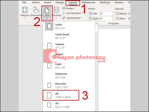 Chọn khổ giấy A3 trong Word 2007, 2010, 2013, 2016