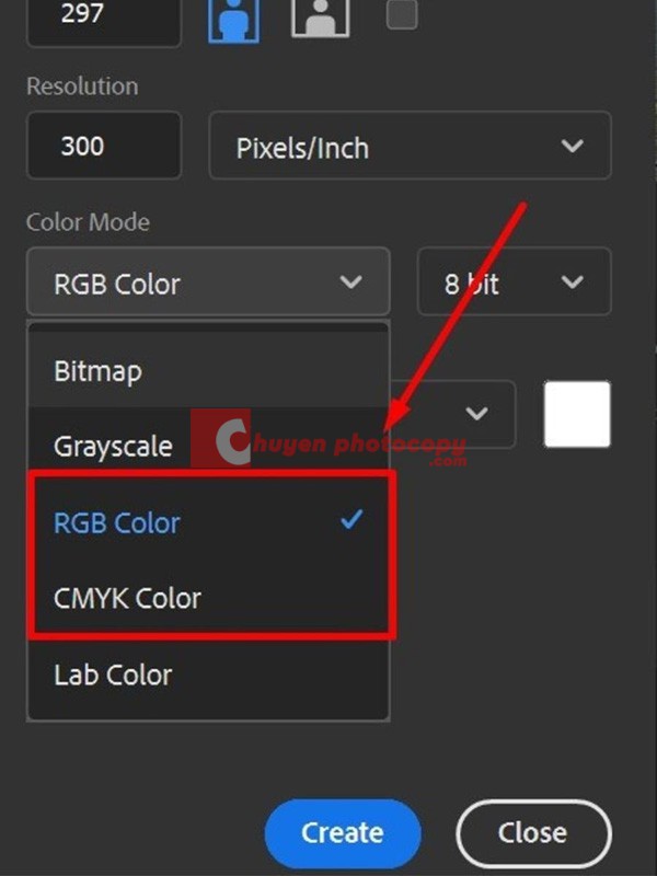 Chọn chế độ màu phổ biến