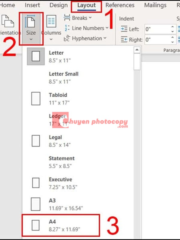 Chọn khổ giấy A4 trong Word 2007, 2010, 2013, 2016