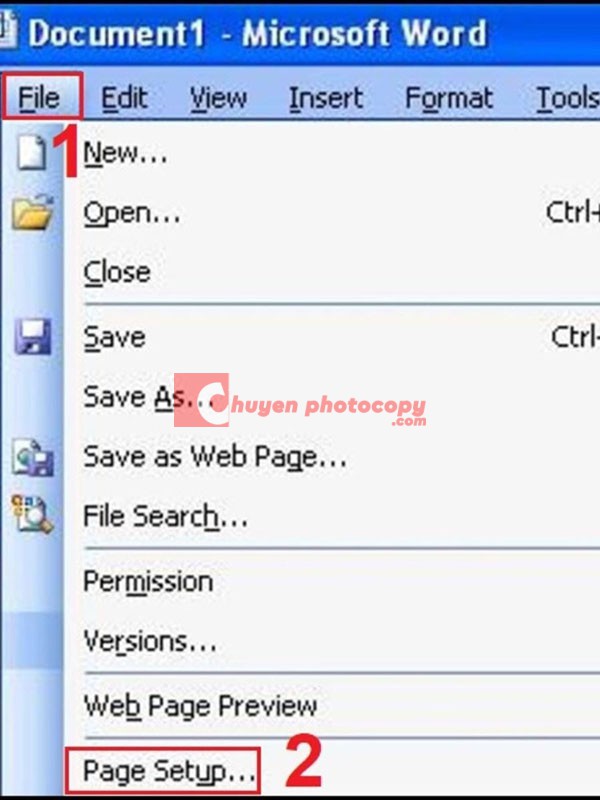 Chọn khổ giấy A4 trong Word 2003