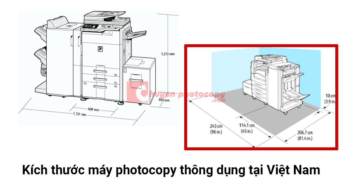 Kích thước máy photocopy thông dụng tại Việt Nam